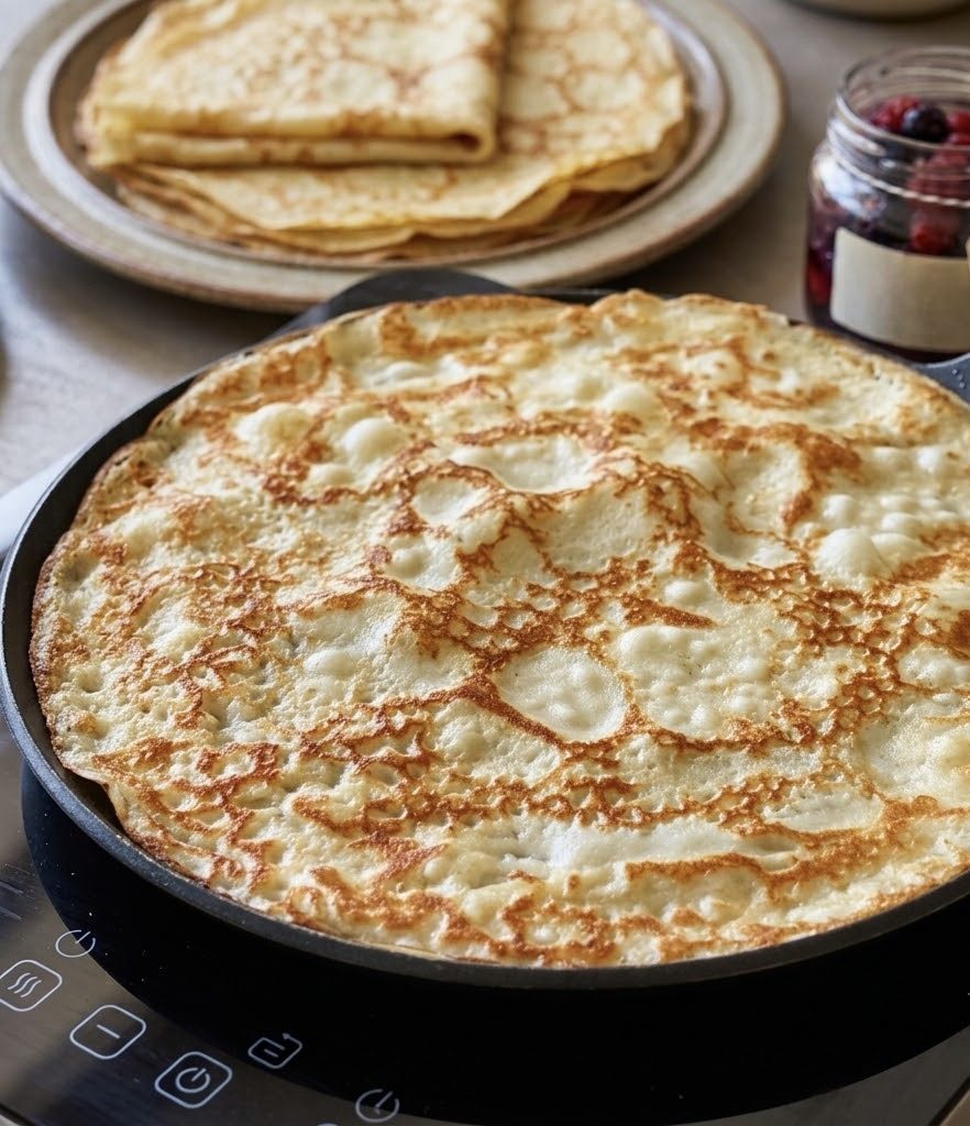 Galette de blé noir dorée dans une crêperie à Étretat