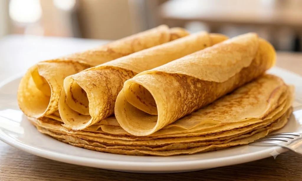 Crêpes bretonnes dorées et roulées, spécialité des crêperies d'Étretat